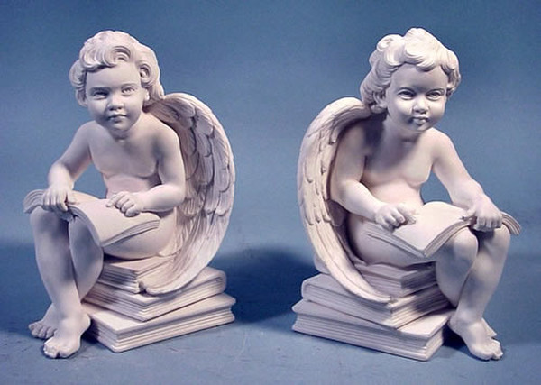 Angels Reading Bookends Marble Pair Statues